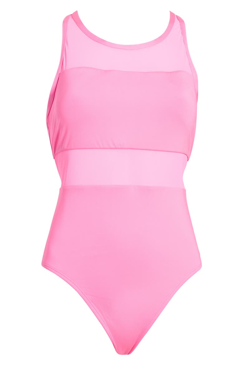 V-Back One-Piece Swimsuit, Alternate, color, PINK GLOW