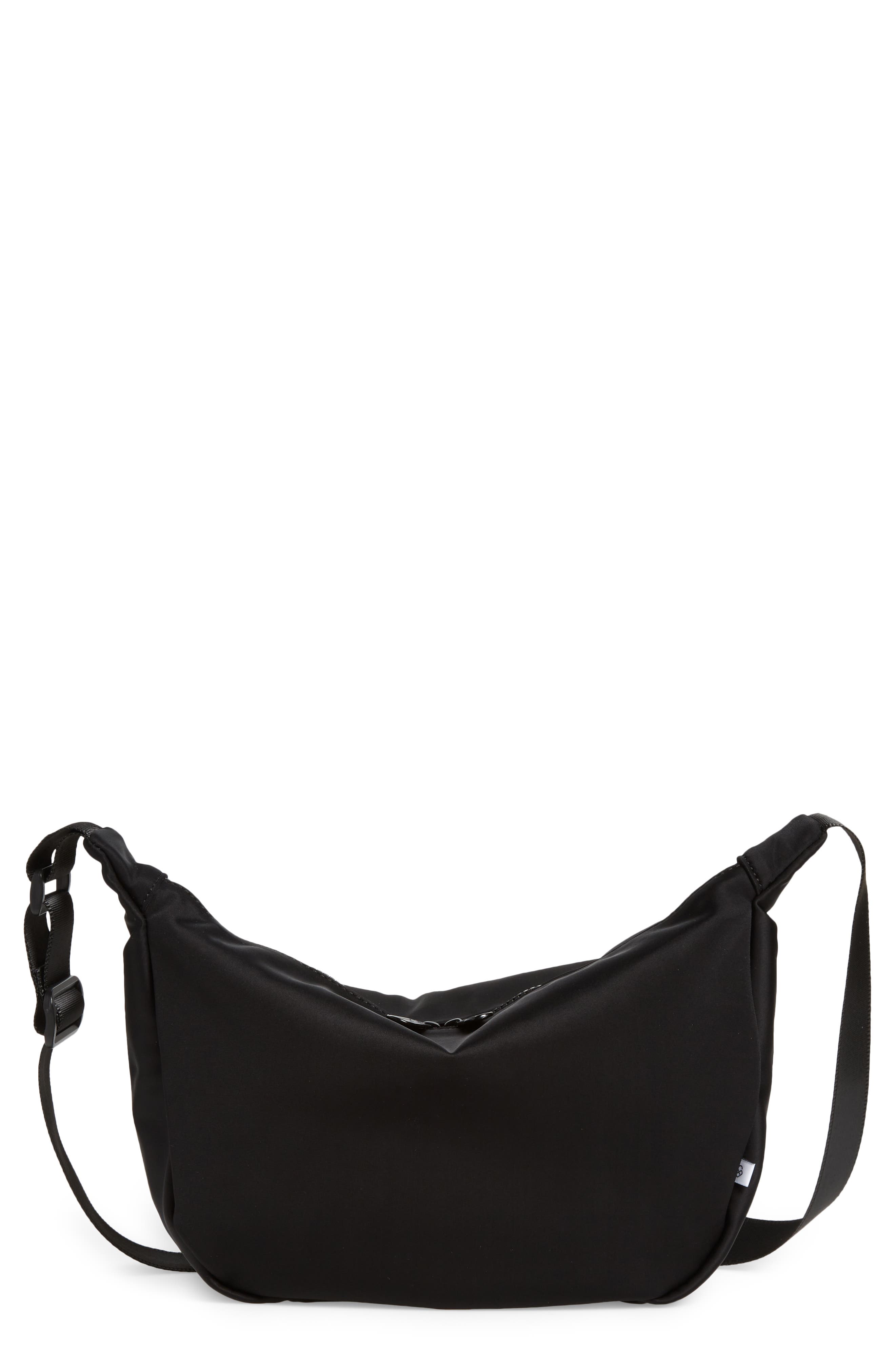Half Moon Nylon Crossbody Bag, Main, color, BLACK