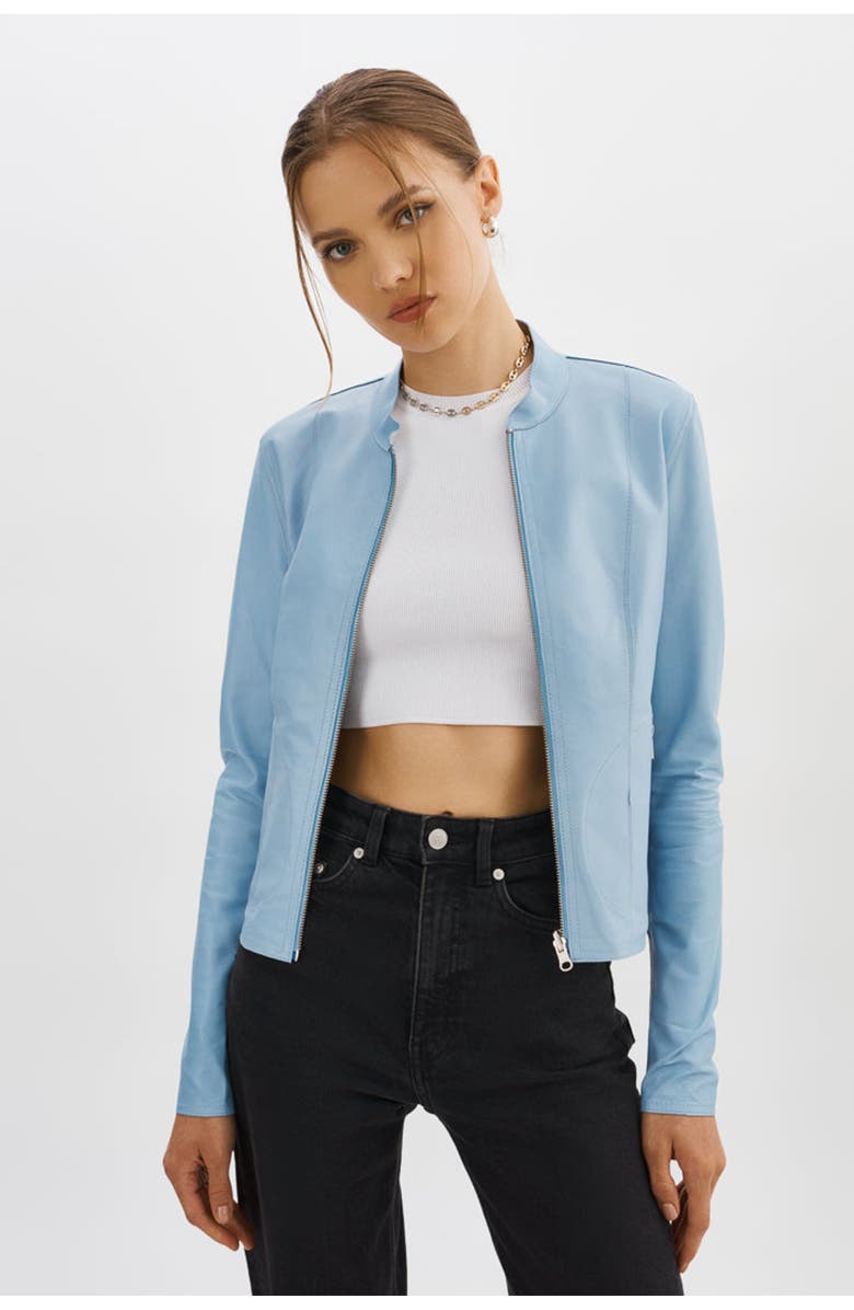 LAMARQUE Chapin | Reversible Leather Bomber, Main, color, Baby Blue/Silver