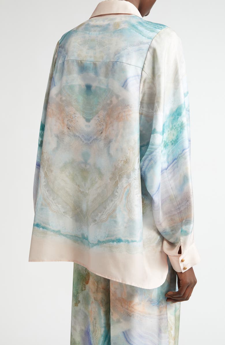 Zimmermann Agate Print Silk Button-Up Shirt, Alternate, color,