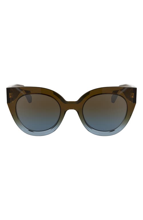 Longchamp Heritage 49mm Small Round Sunglasses In Transparent Gradient Brown/azu