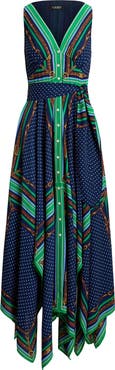 Lauren Ralph Lauren Mixed Print Handkerchief Hem Georgette Maxi Dress
