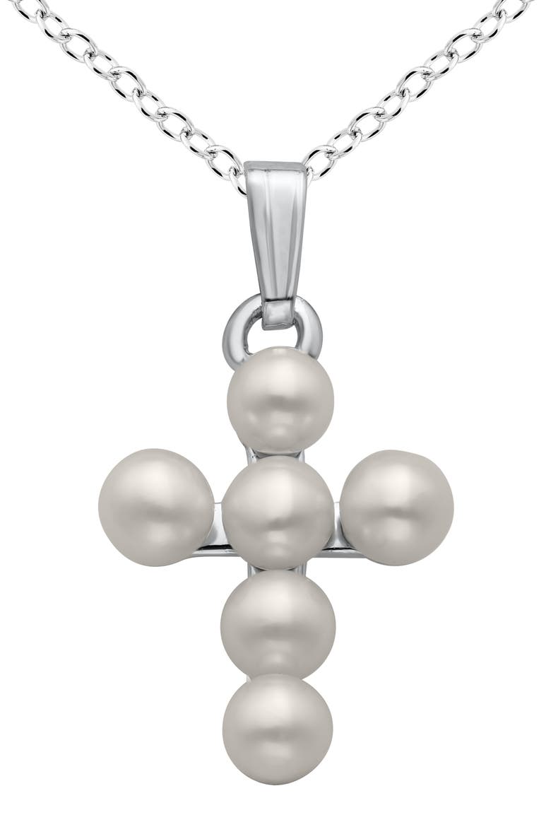 Cultured Pearl Cross Pendant Necklace, Main, color, SILVER