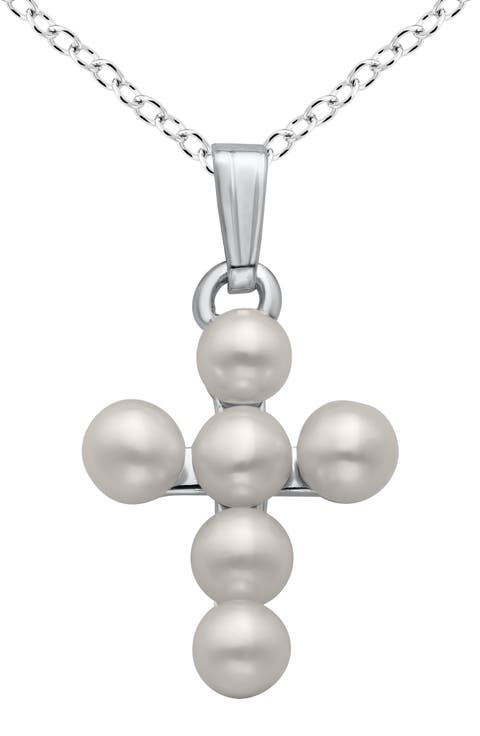 Cultured Pearl Cross Pendant Necklace (Baby)