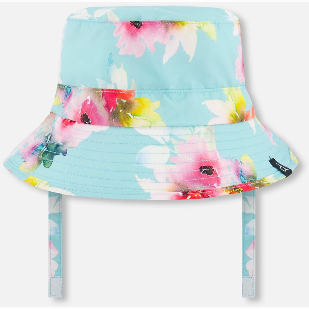 Deux Par Deux Baby Girl's Printed Beach Sun Hat Turquoise And Pink Flowers In Turquoise And Pink Flowers