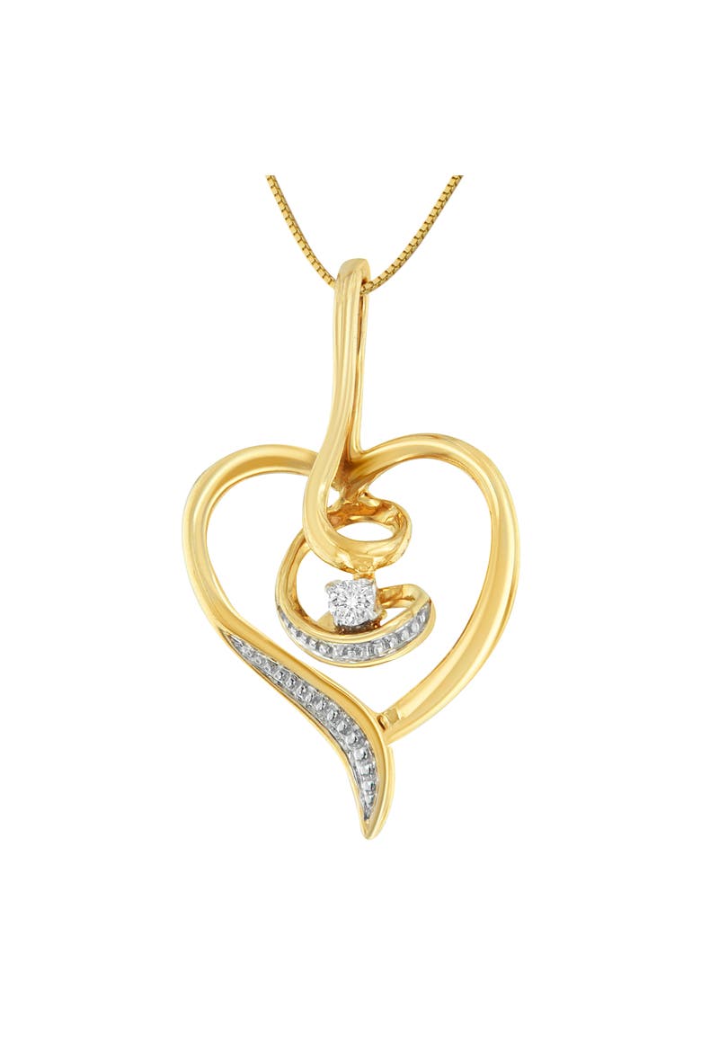 10K Yellow Gold .03 Cttw Diamond-Accented Diamond Swirl Open Heart Pendant Necklace, Main, color, Yellow