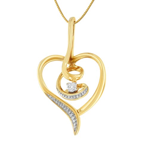 10K Yellow Gold .03 Cttw Diamond-Accented Diamond Swirl Open Heart Pendant Necklace