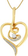 Haus of Brilliance 10K Yellow Gold .03 Cttw Diamond-Accented Diamond Swirl Open Heart Pendant Necklace