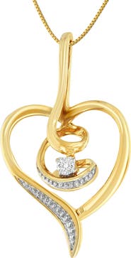 Haus of Brilliance 10K Yellow Gold .03 Cttw Diamond-Accented Diamond Swirl Open Heart Pendant Necklace