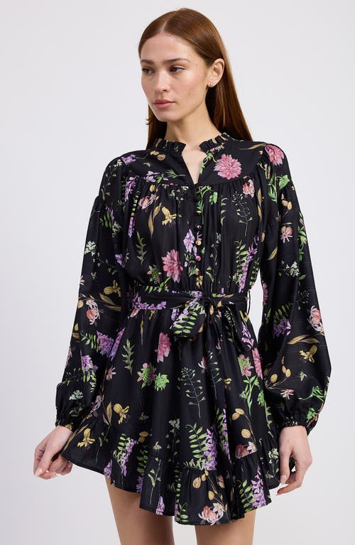 En Saison Harper Metallic Floral Long Sleeve Minidress In Black