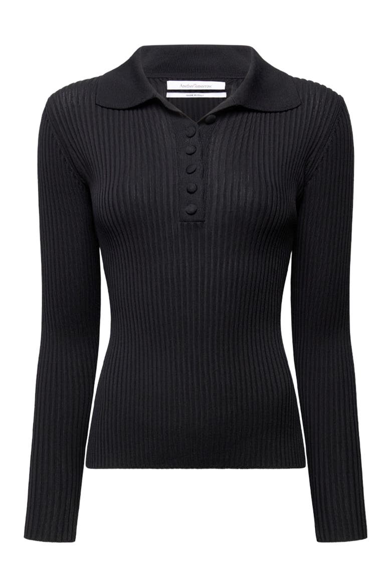 Ribbed Knit Polo, Alternate, color, Black