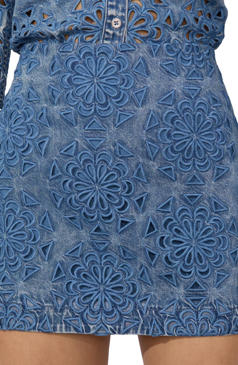 Alice + Olivia Rubi Denim Miniskirt, Alternate, color, Avery Blue