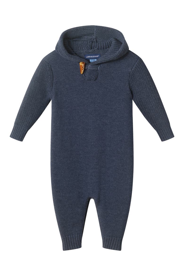 Kids' Hooded Cotton Sweater Romper, Main, color, NAVY
