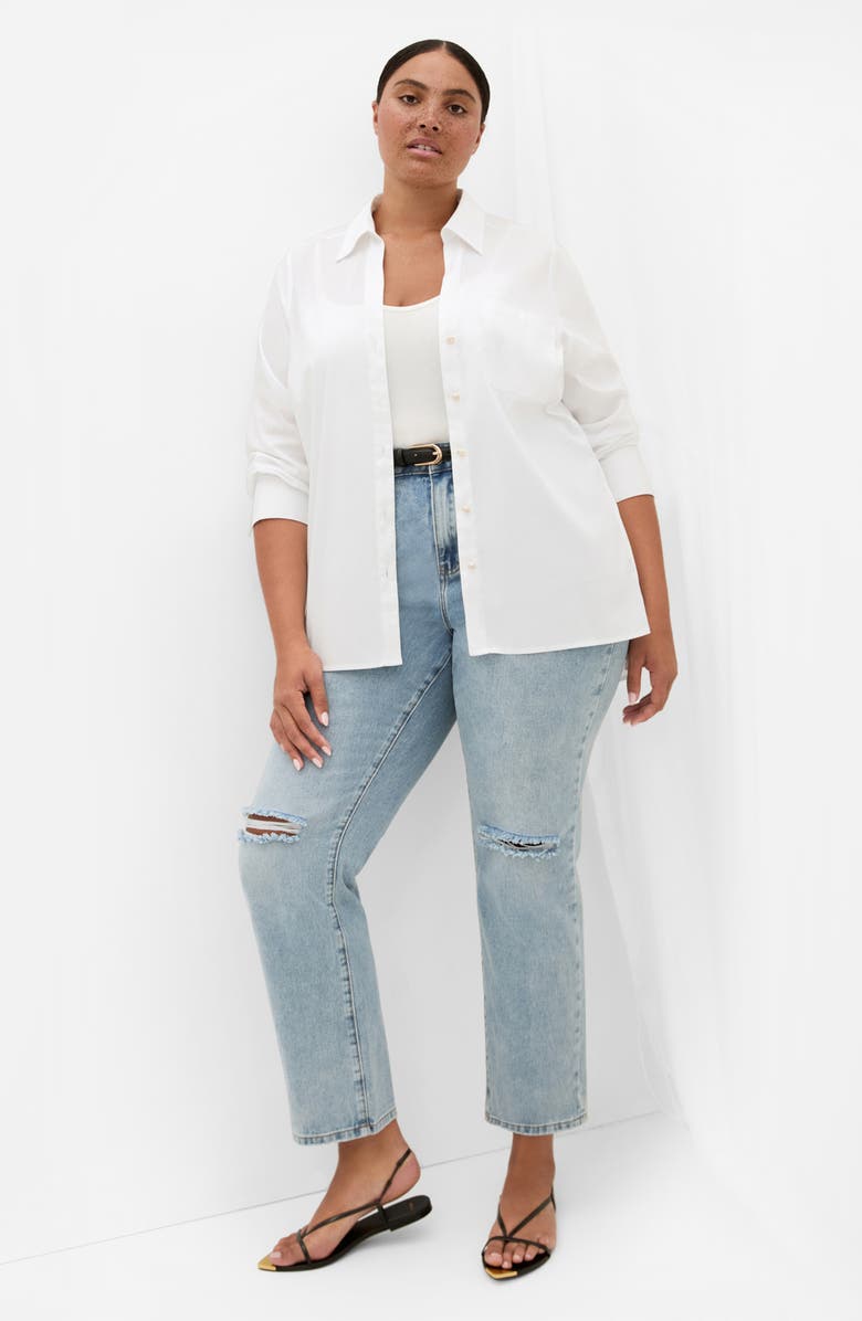 City Chic Elevated Stretch Woven Button-Up Shirt, Alternate, color, White