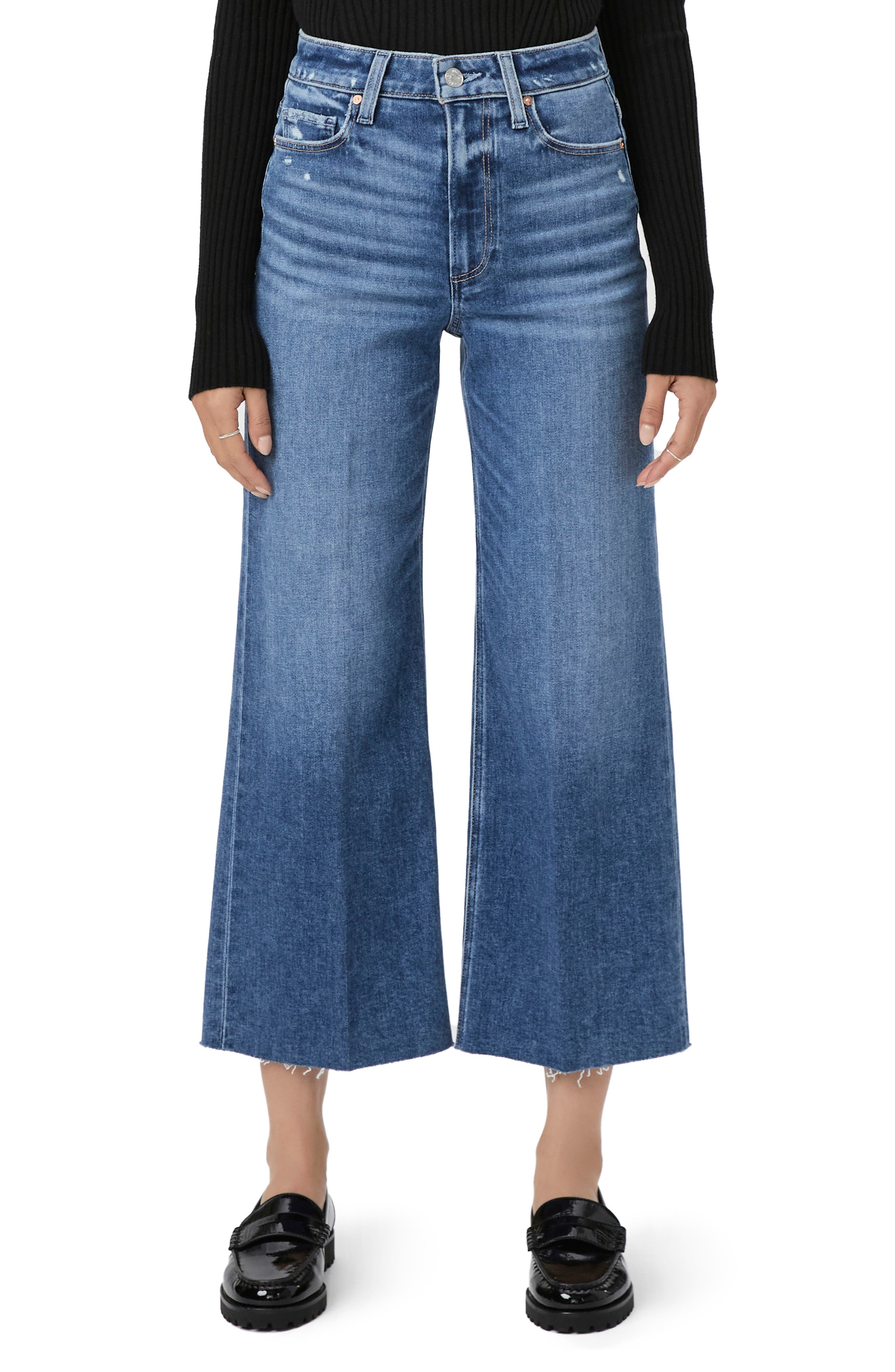 PAIGE Anessa Raw Hem High Waist Ankle Wide Leg Jeans