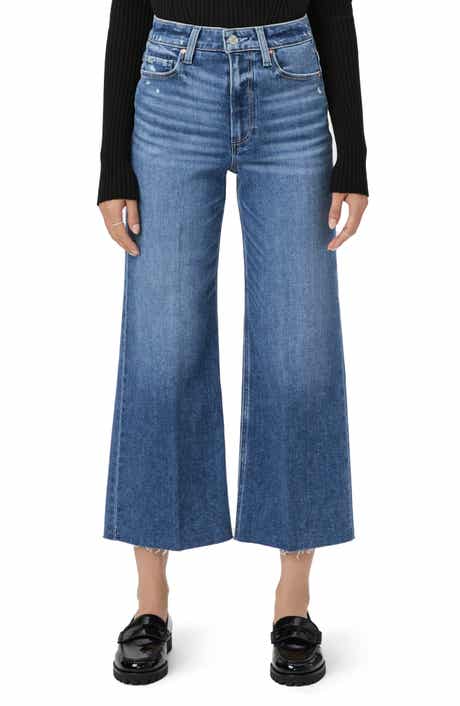 PAIGE Anessa Raw Hem High Waist Ankle Wide Leg Jeans