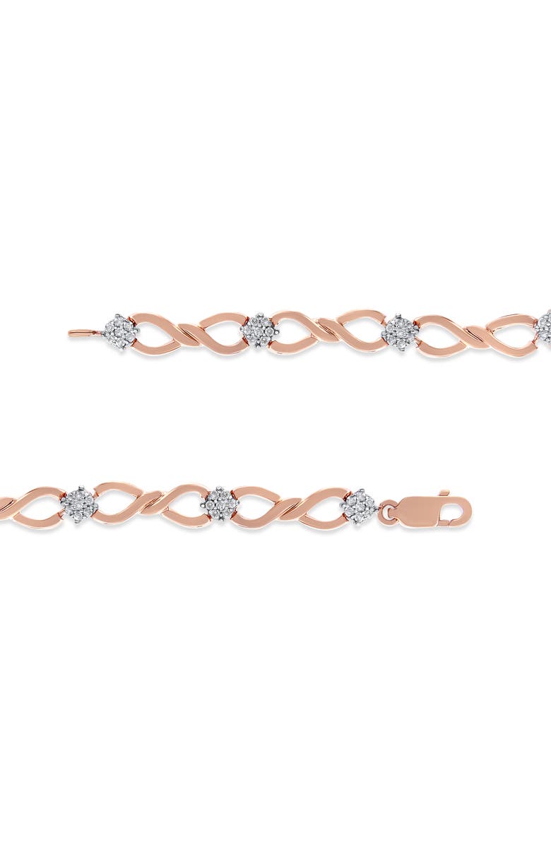 Haus of Brilliance 10K Rose Gold 1/2 cttw Diamond Cluster and Infinity Weave Link Bracelet, Alternate, color, Pink