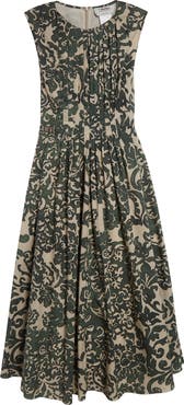 Max Mara Venice Print Pleated Cotton Voile Dress