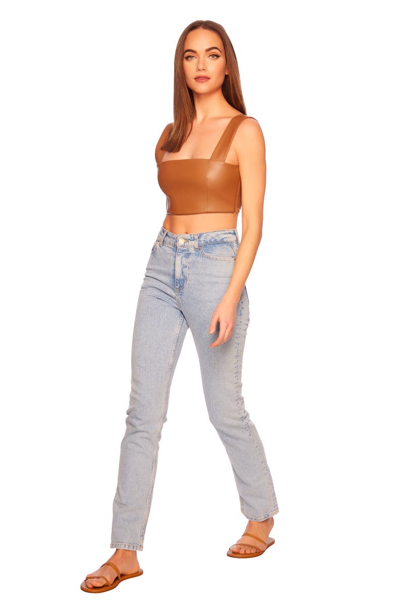 Susana Monaco Faux Leather Crop Tank, Alternate, color, Caramel