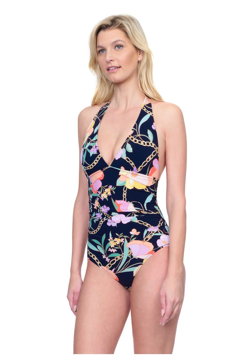 Gottex Memories Of Capri V-Neck Halter One Piece, Alternate, color,