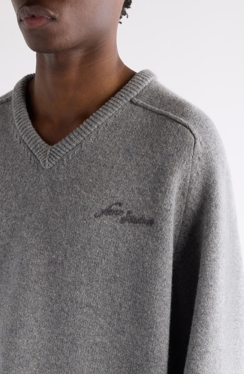 Acne Studios Kaybe Richard Yak Hair & Wool V-Neck Sweater, Alternate, color, Dark Grey Melange