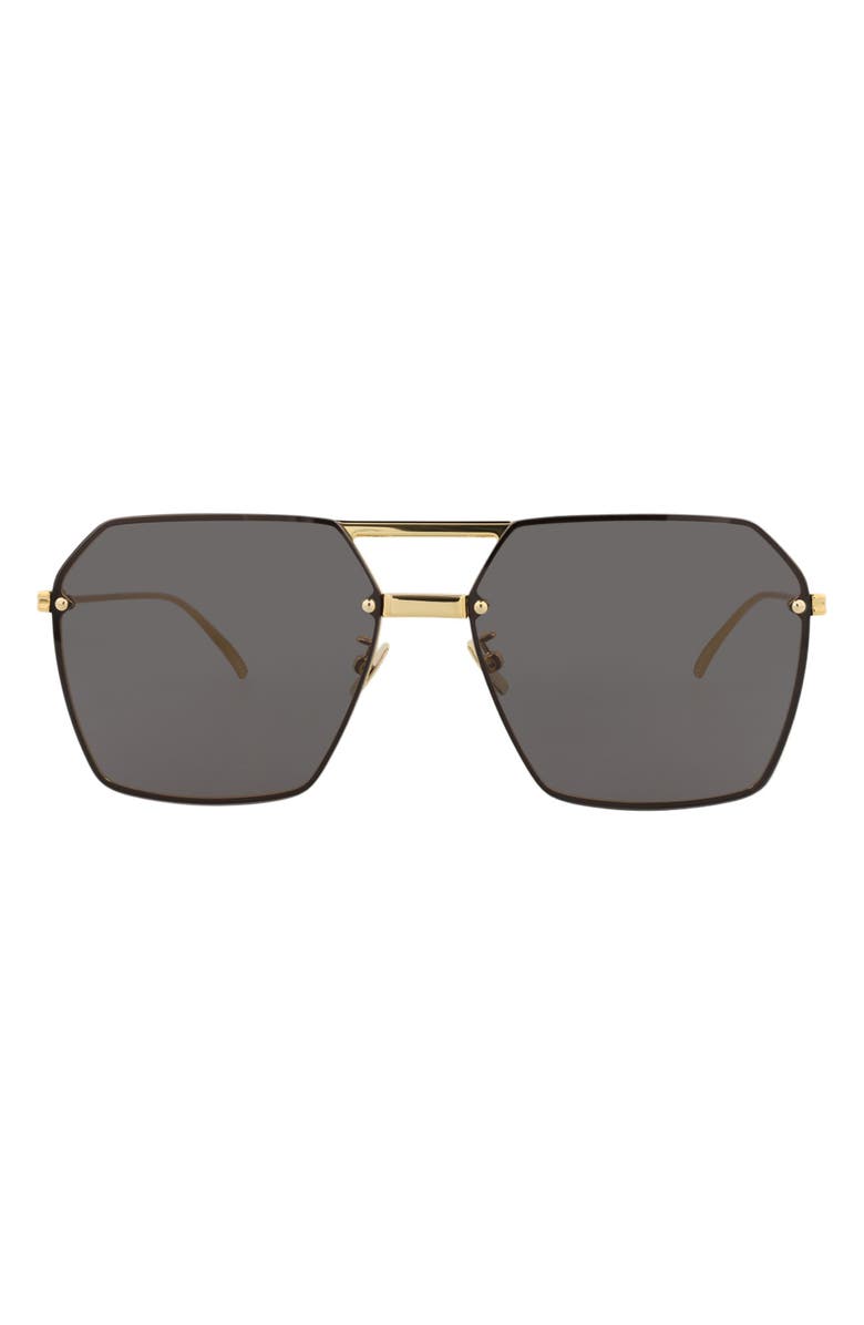 Bottega Veneta 61mm Aviator Sunglasses, Main, color, Gold Gold Grey