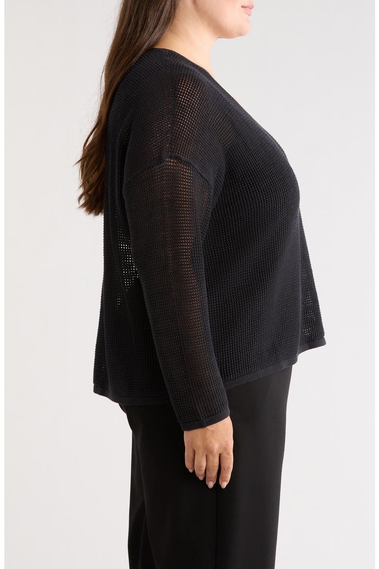 V-Neck Open Knit Sweater, Alternate, color, BLACK
