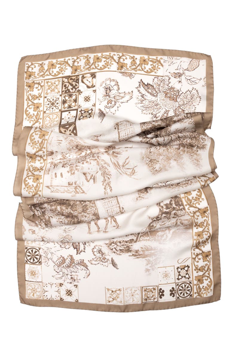 Elizabetta Toile - Long Silk Scarf for Women, Alternate, color, Tan