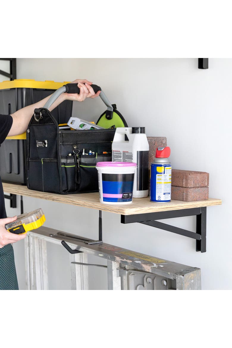 1' x 4' DIY Wall Shelf Brackets | Heavy Duty Garage Wall Shelves, Alternate, color, Black