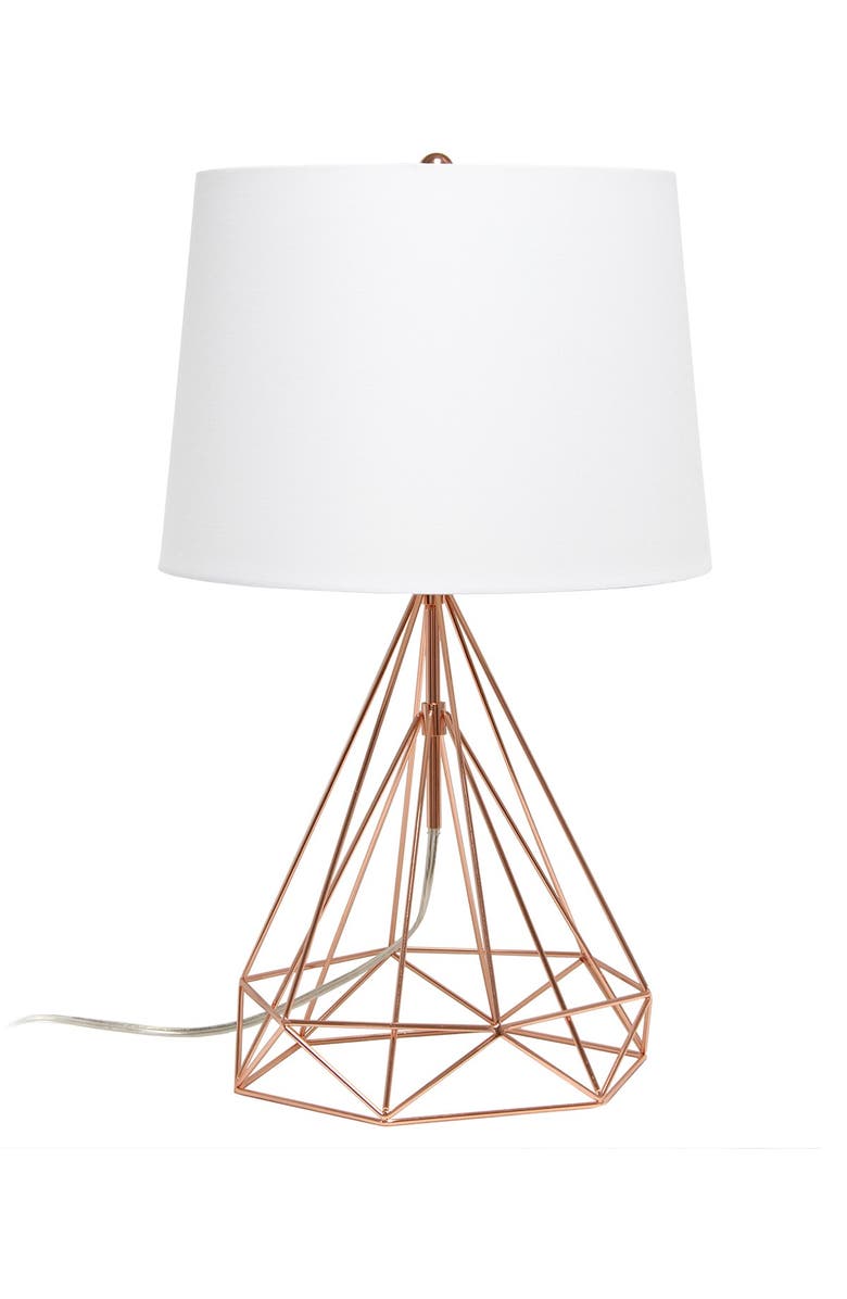 LALIA HOME Geometric Rose Gold Wired Table Lamp with Fabric Shade, Main, color,