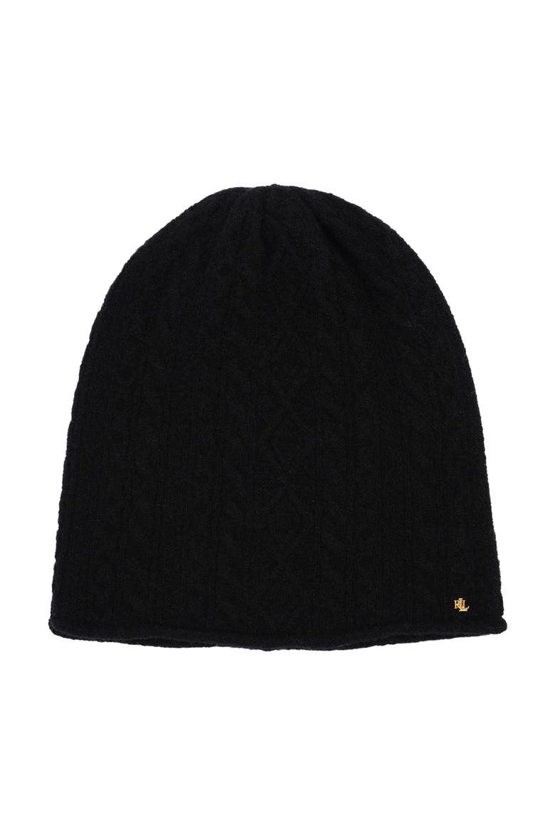 Mini Cable Knit Slouchy Hat, Main, color, Black