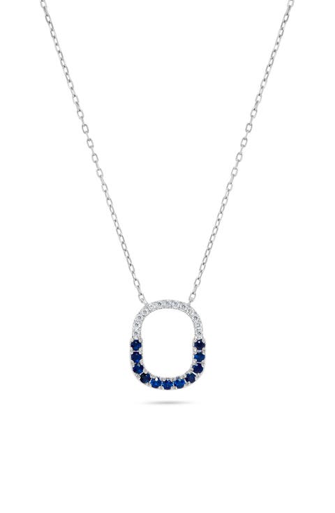 14K White Gold Sapphire & Diamond Oval Pendant Necklace