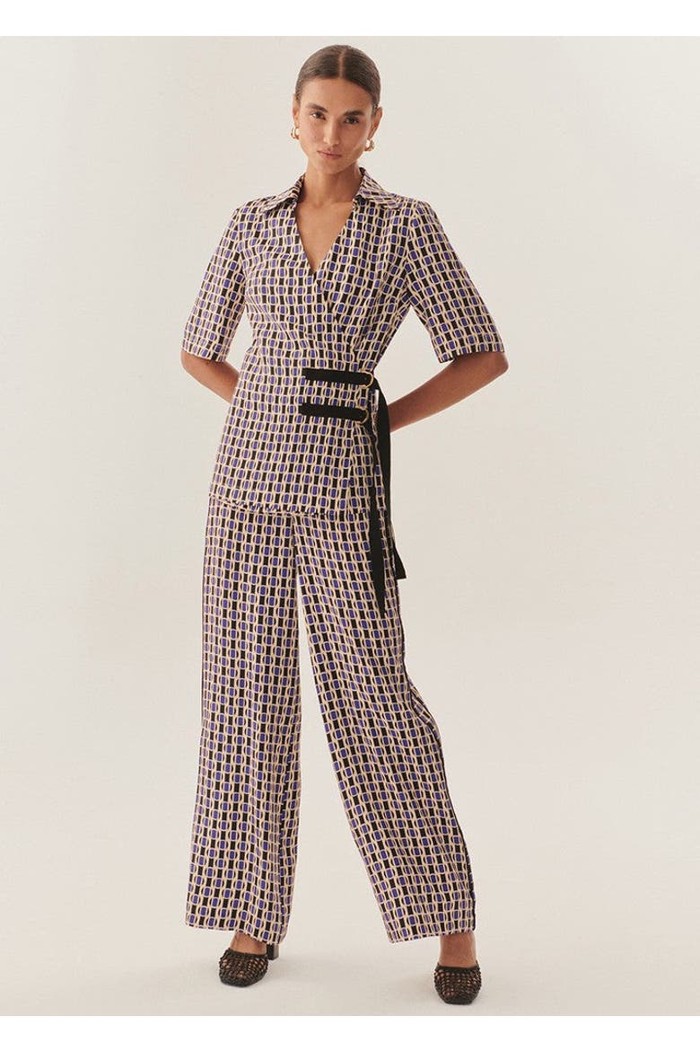 Madeline Belted Wrap Shirt, Alternate, color, Blue Patterned