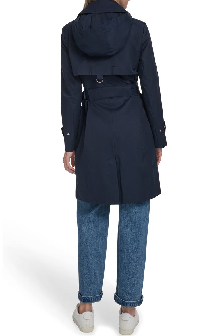 Water Resistant Convertible Collar Belted Trench Coat with Removable Hood, Alternate, color, NAVY