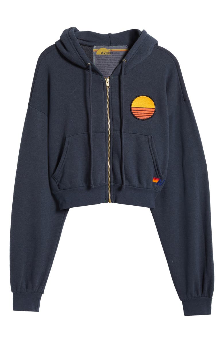 Aviator Nation Sunset Patch Crop Zip Hoodie, Alternate, color, Charcoal