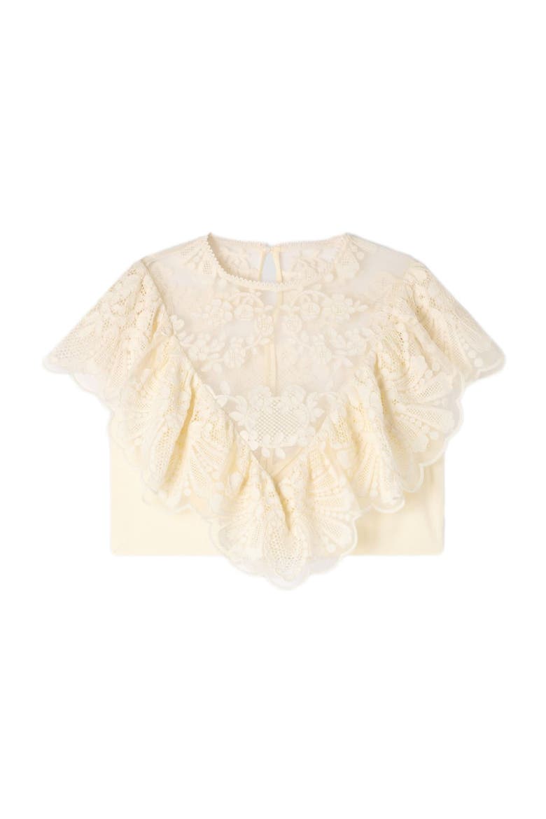 Floral guipure crop top, Alternate, color, Vanilla