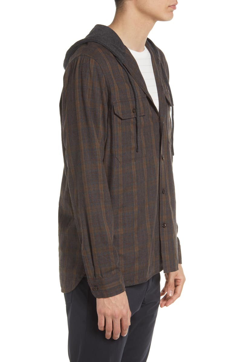 Vince Bixby Plaid Cotton Blend Hooded Button-Up Shirt, Alternate, color,