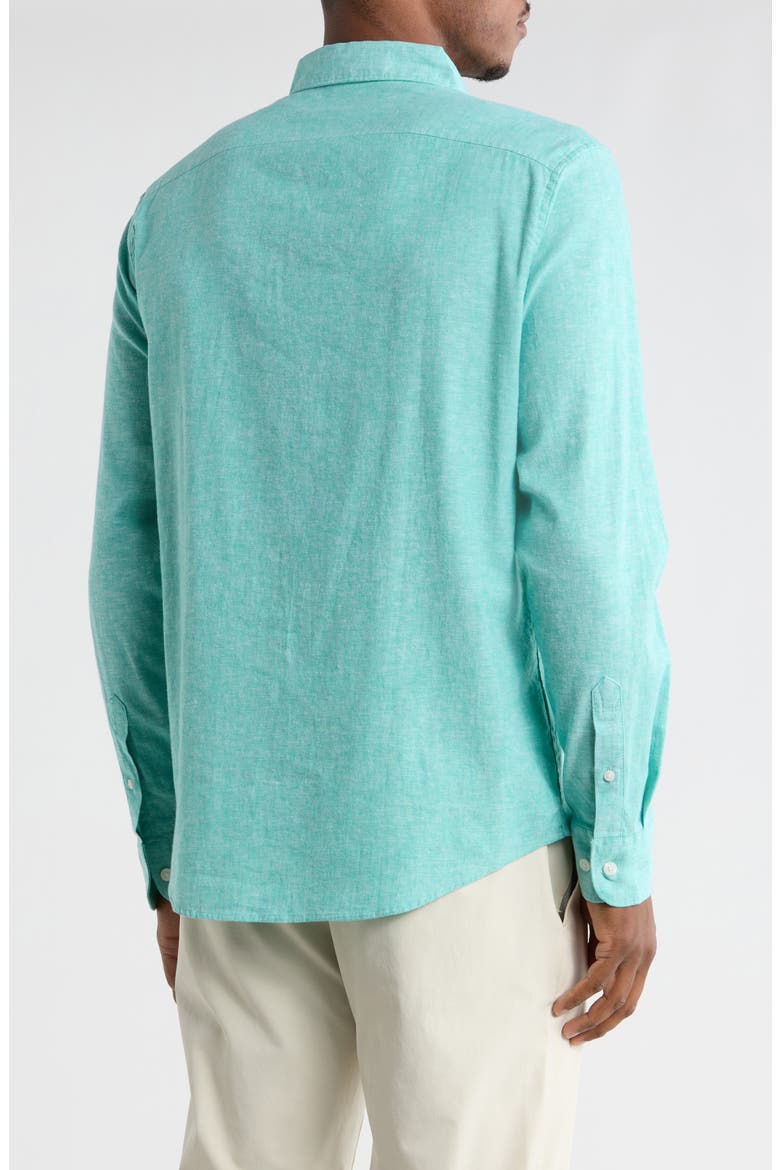 Linen Blend Woven Solid Button-Down Shirt, Alternate, color, ATLANTIS