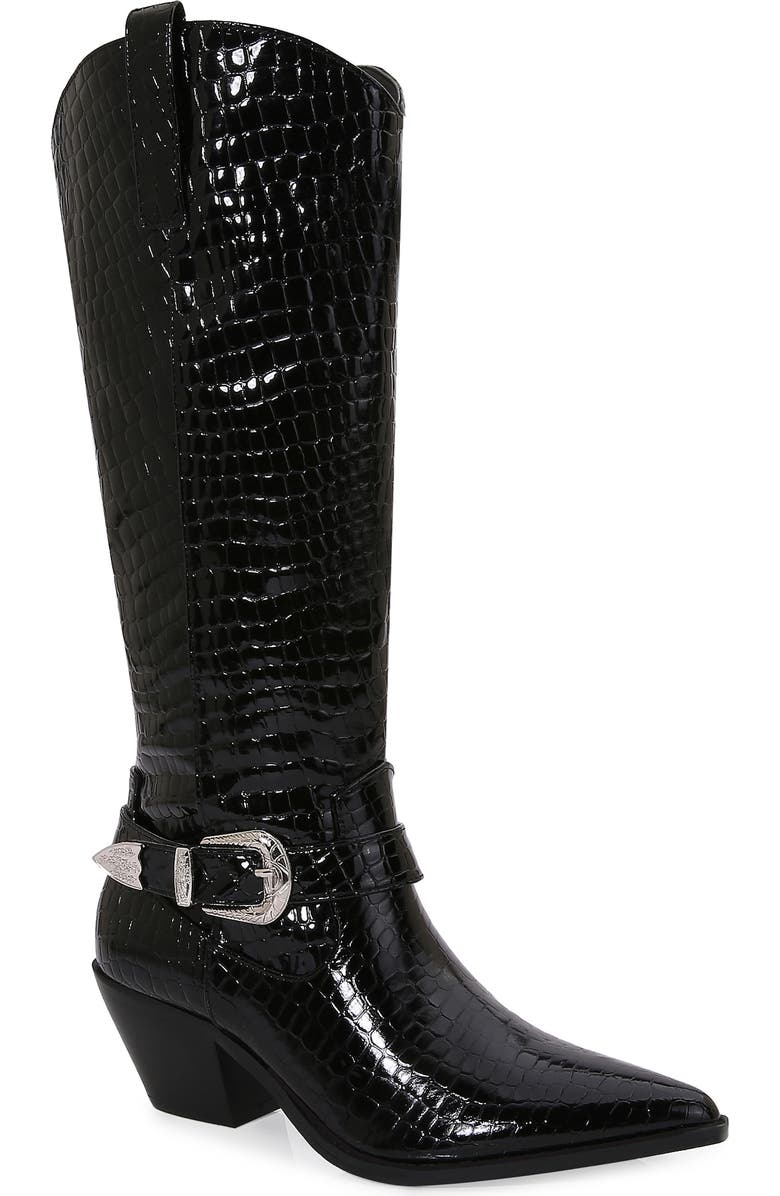 BERNESS Tristen Croc Embossed Western Boot, Main, color, Black