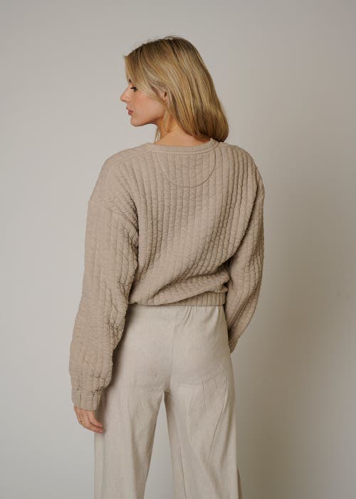Leisure Lab Women Quilt Crewneck Sweater In Beige
