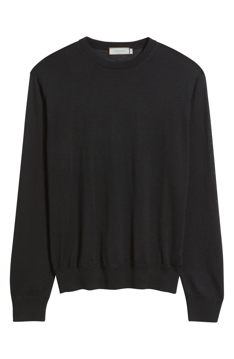 Canali Wool, Silk & Cashmere Crewneck Sweater, Alternate, color, Black