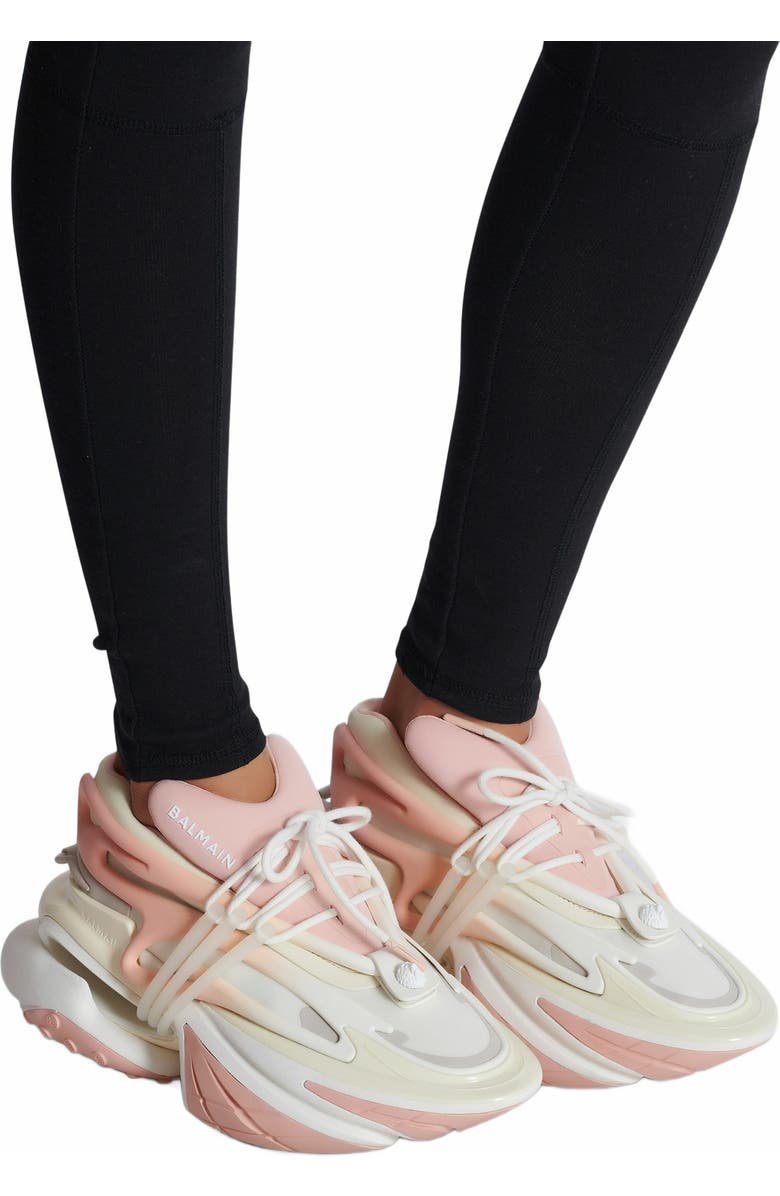 Balmain Unicorn Low Trainers In Neoprene And Calfskin, Alternate, color,