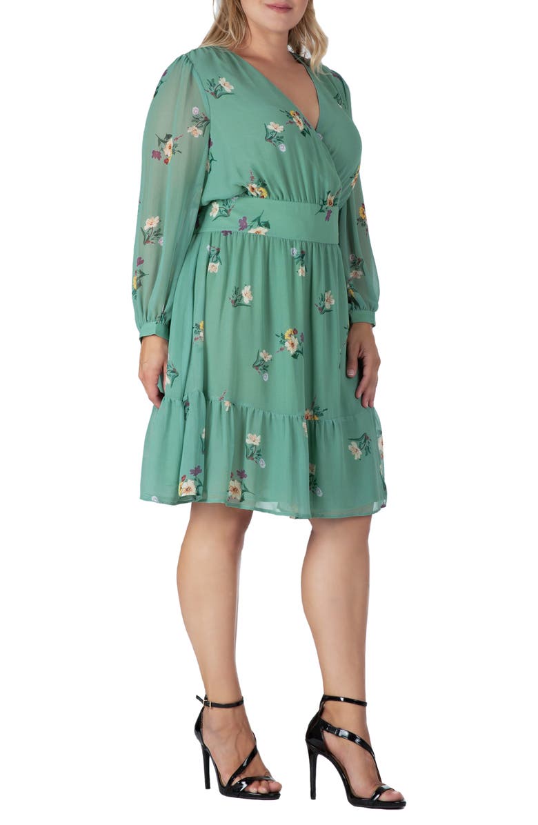 Standards & Practices Long Sleeve Chiffon Wrap Dress, Alternate, color, Sage Green Floral