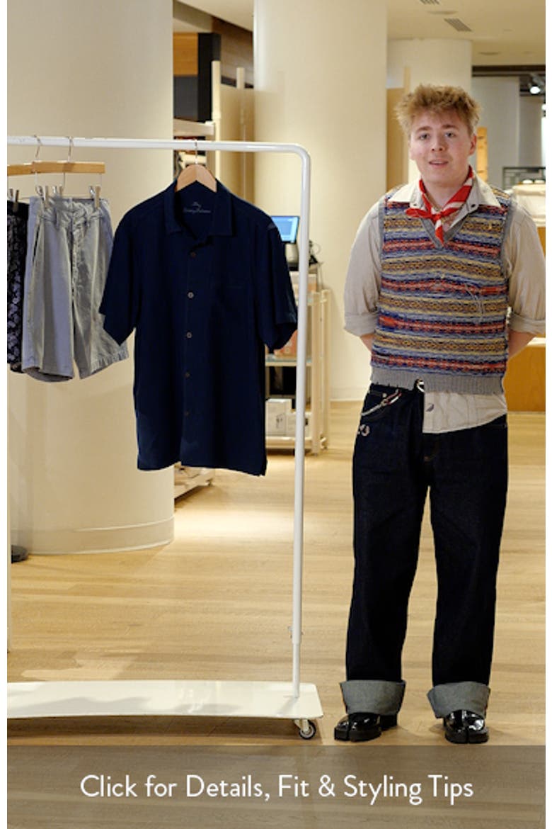 Herringbone Short Sleeve Silk Button-Up Camp Shirt video
