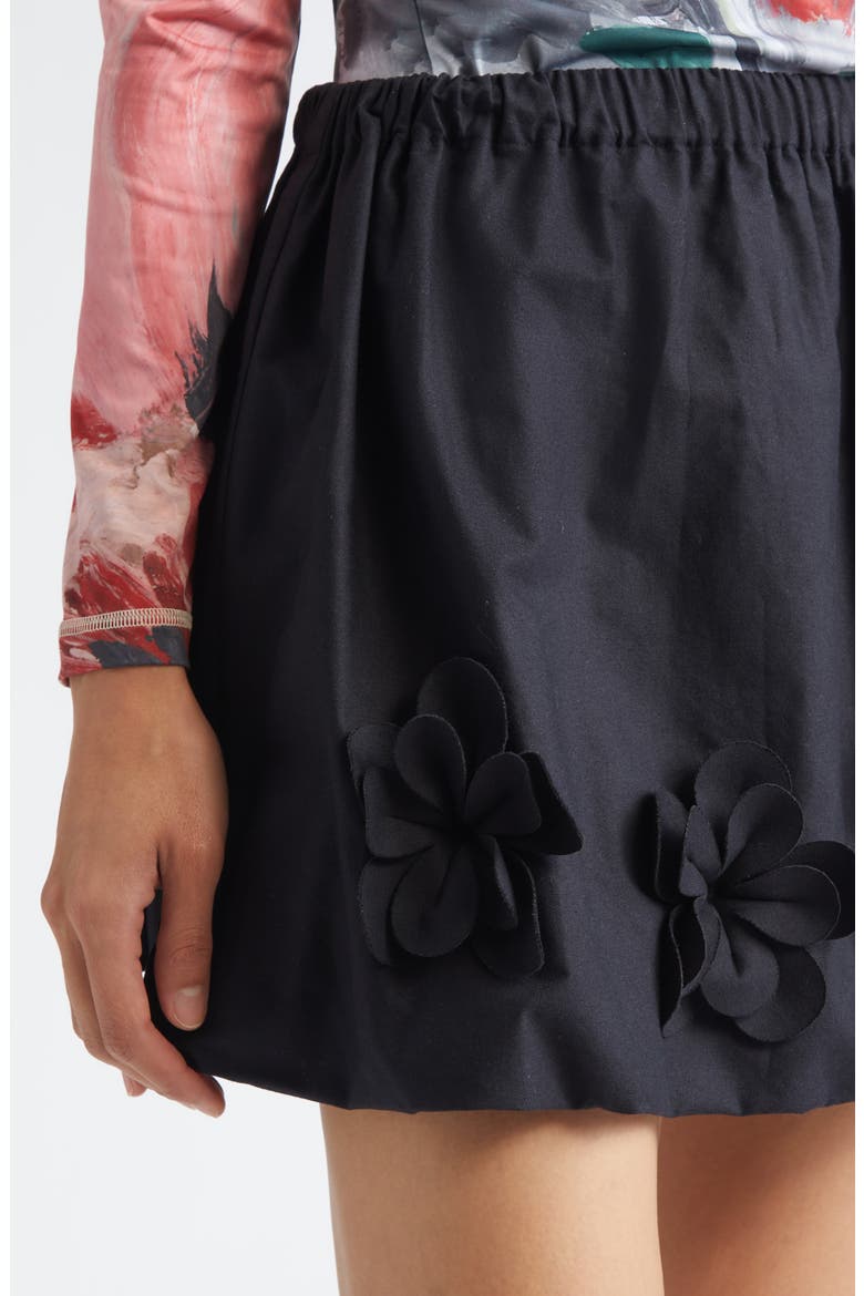 Floral Applique Organic Cotton Miniskirt, Alternate, color, JET BLACK