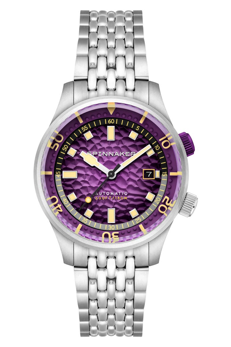Bradner Automatic Bracelet Watch, 42mm, Main, color, PURPLE