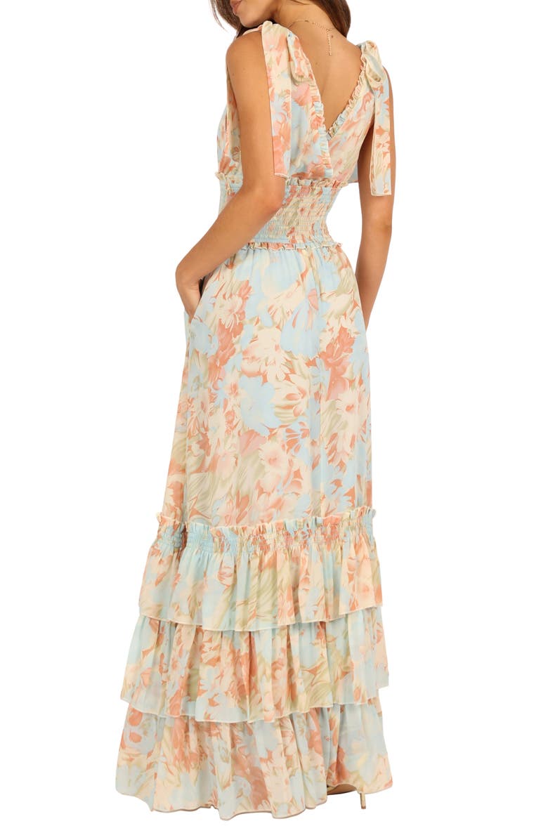 Petal & Pup Christabel Floral Print Sleeveless Tiered Maxi Dress, Alternate, color, Blue Floral