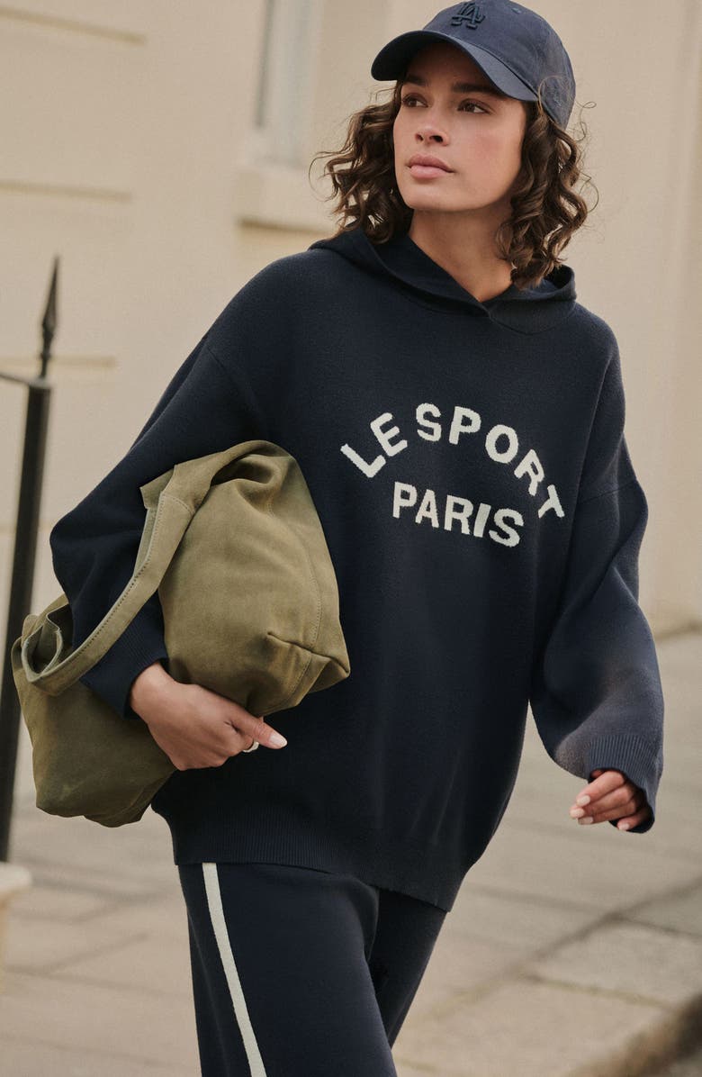 NEXT Intarsia Graphic Sweater Hoodie, Alternate, color, Navy