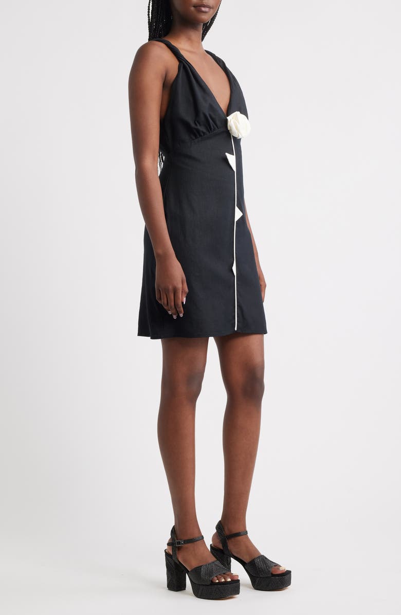 FARM Rio Rose Pipe Detail Sleeveless Linen Blend Sheath Minidress, Alternate, color, Black