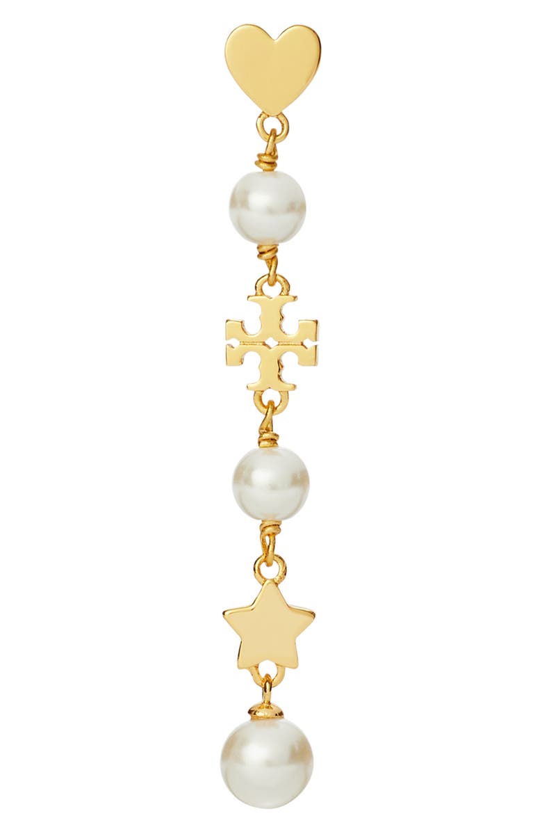 Tory Burch Kira Faux Pearl Linear Earrings, Alternate, color, Tory Gold / Pearl